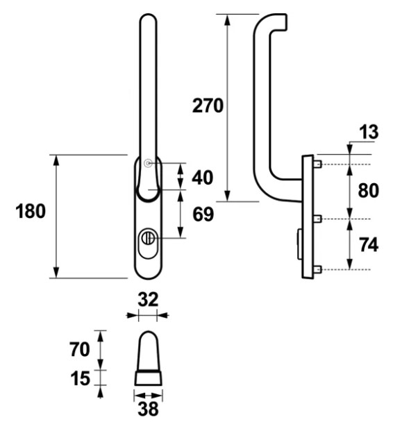 AXA hefschuifbeslag Oval buitenschild PC69 zwart SKG3 - Afbeelding 2