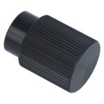 Knop geribbeld 22 mm aluminium mat zwart