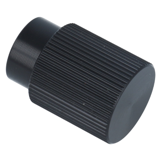 Knop geribbeld 22 mm aluminium mat zwart