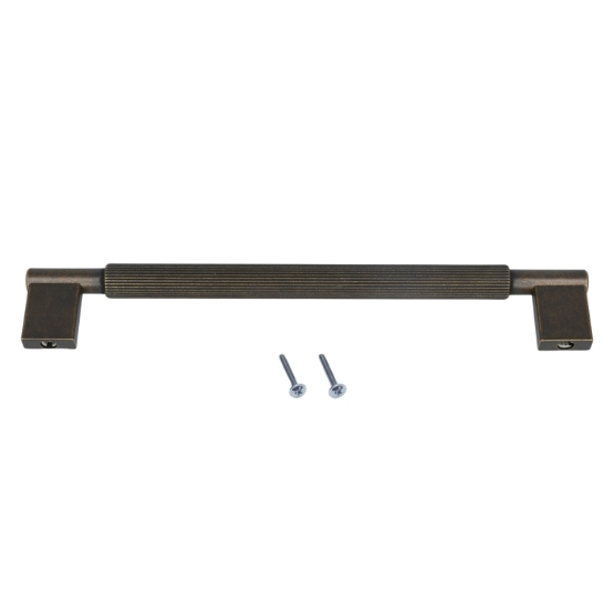 Meubelgreep geribbeld aluminium 192 mm brons antiek - Afbeelding 3