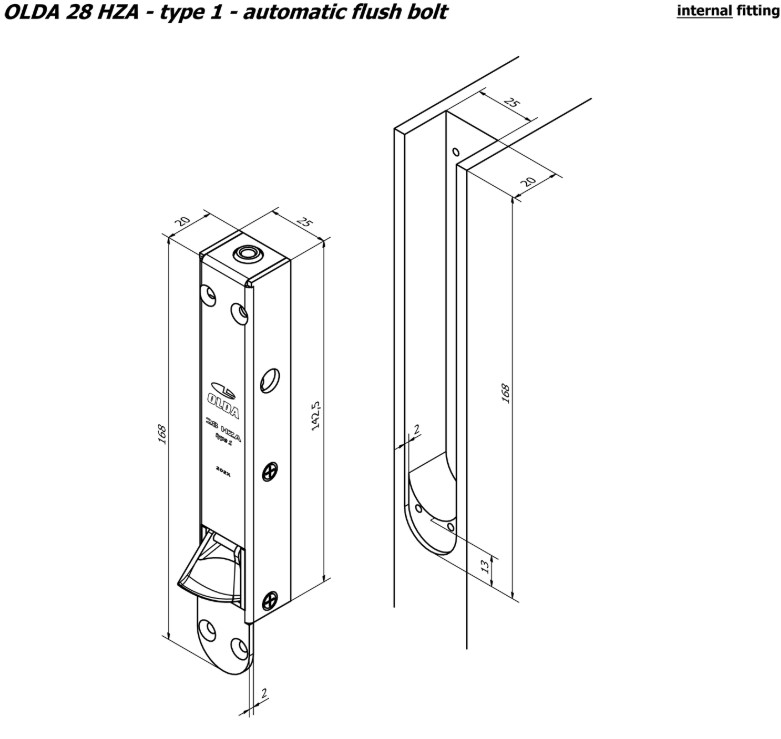 Olda automatische kantschuif type 28 voor houten deuren type 1 staal verzinkt - Afbeelding 3