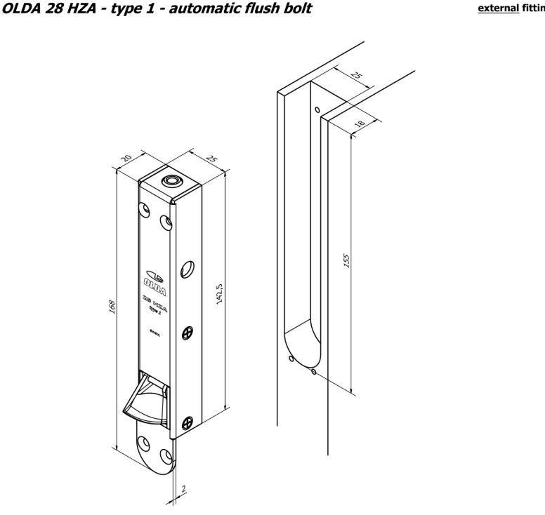 Olda automatische kantschuif type 28 voor houten deuren type 1 staal verzinkt - Afbeelding 2