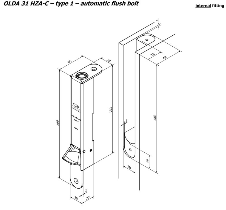Olda automatische kantschuif type 31 voor stalen/aluminium/houten deuren type 1 staal verzinkt - Afbeelding 2