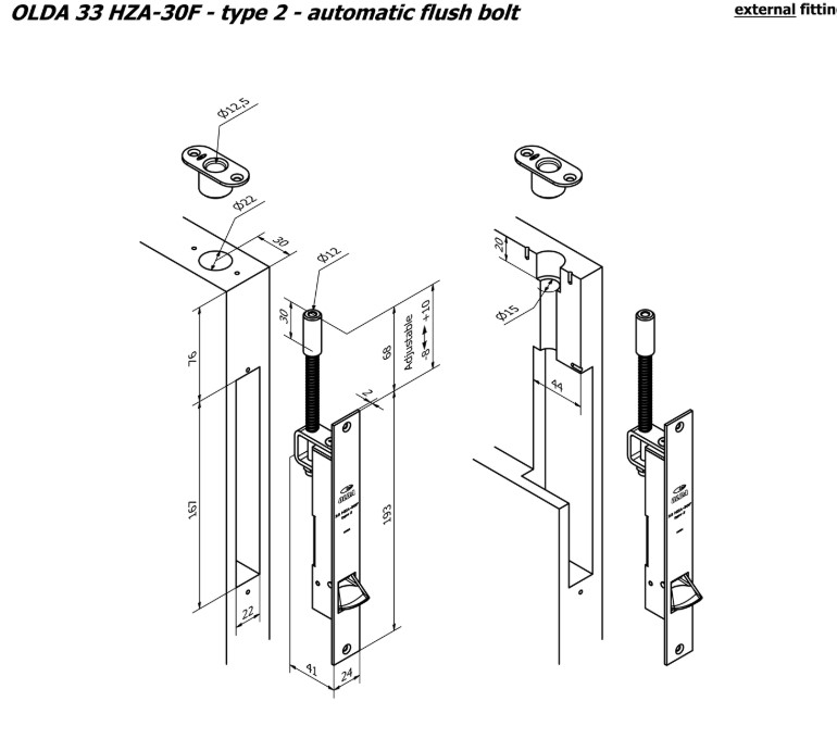 Olda automatische kantschuif type 33/30 voor stalen/aluminium deuren type 2 staal verzinkt - Afbeelding 2