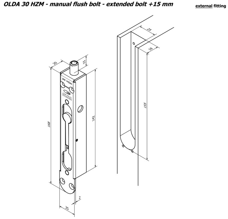 Olda kantschuif type 30/15 voor houten deuren staal verzinkt - Afbeelding 2