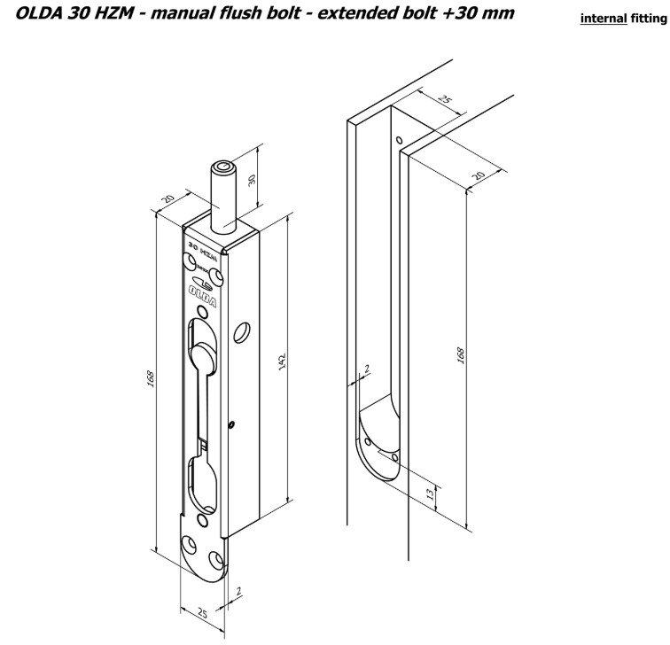 Olda kantschuif type 30/30 voor houten deuren staal verzinkt - Afbeelding 3
