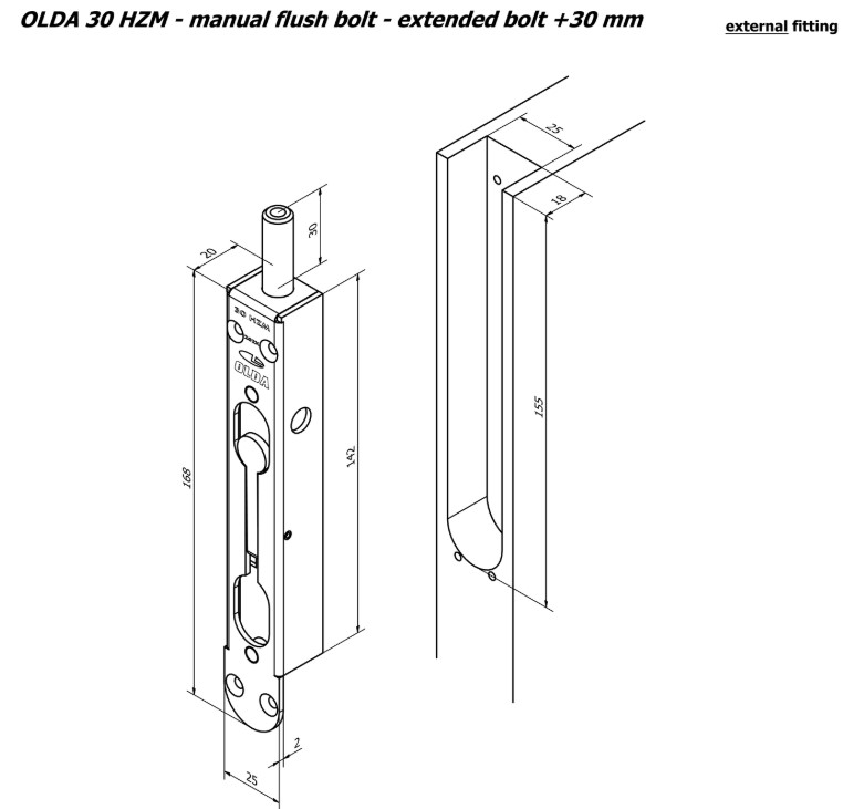 Olda kantschuif type 30/30 voor houten deuren staal verzinkt - Afbeelding 2