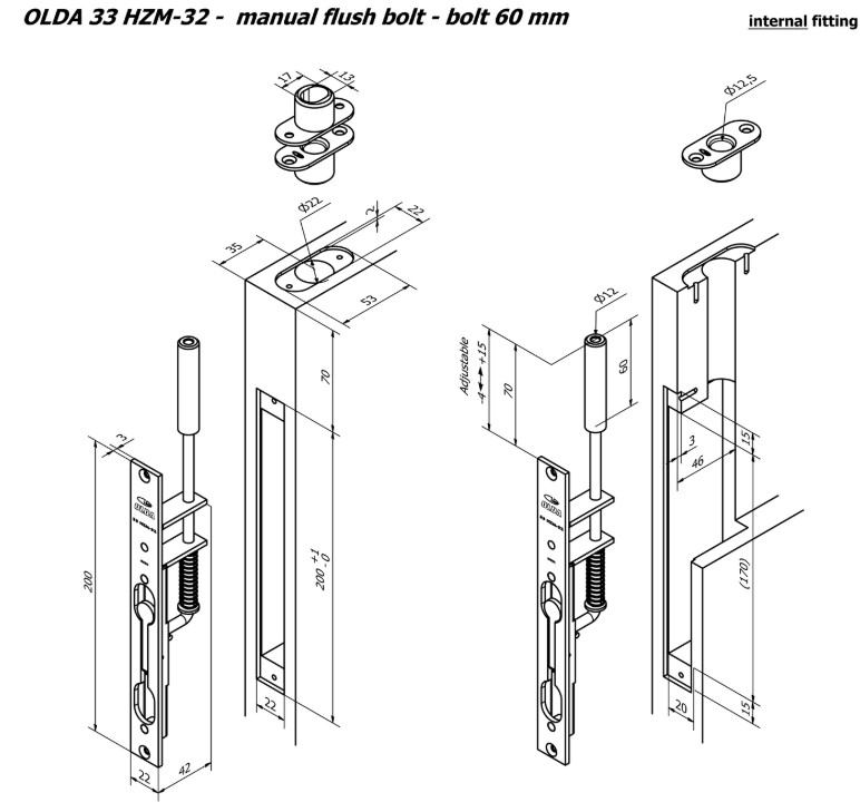 Olda kantschuif type 33 doornmaat 35mm voor stalen/aluminium deuren staal verzinkt - Afbeelding 3