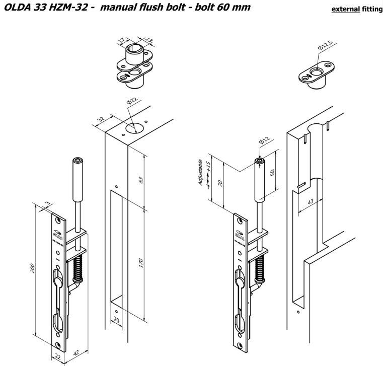 Olda kantschuif type 33 doornmaat 35mm voor stalen/aluminium deuren staal verzinkt - Afbeelding 2