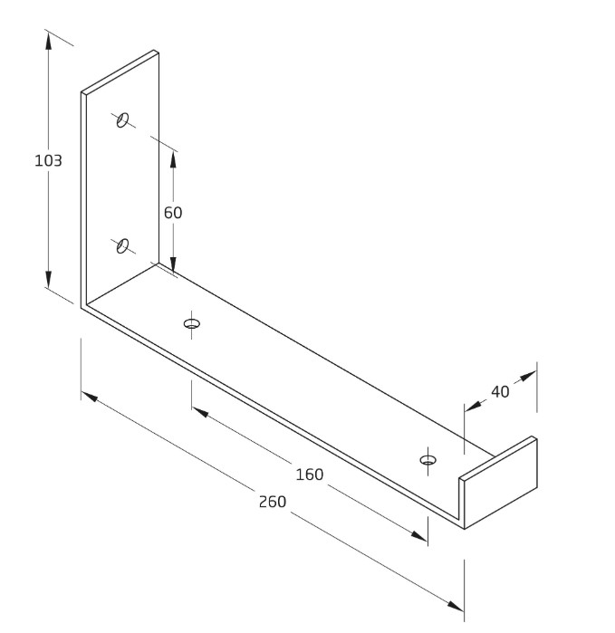 Plankdrager 103x260x40 mm wit staal - Afbeelding 2