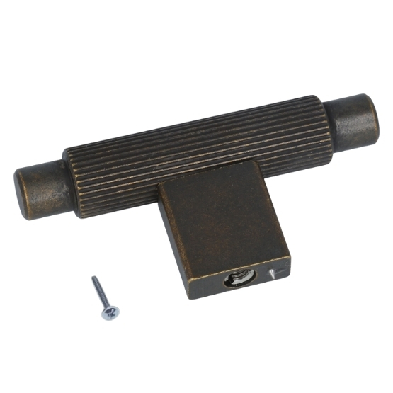 T-knop geribbeld 70 mm brons antiek - Afbeelding 2