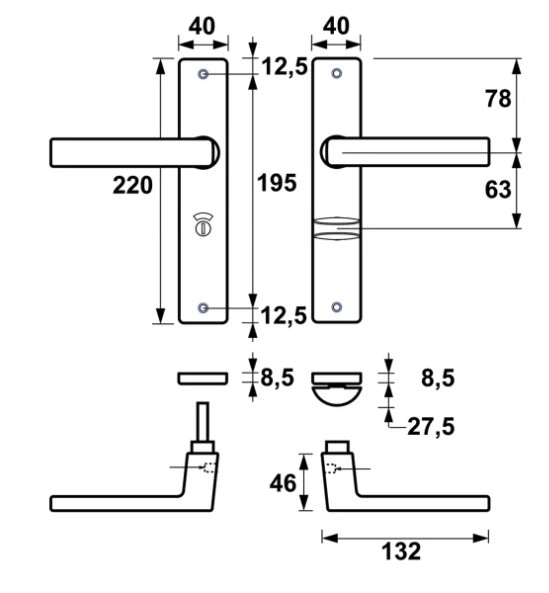 AXA binnendeurbeslag Edge WC63/8 met deurklink Riga aluminium F1 - Afbeelding 2