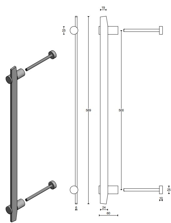Deurgreep TENSE BB500 PS 500 mm brons - Afbeelding 2