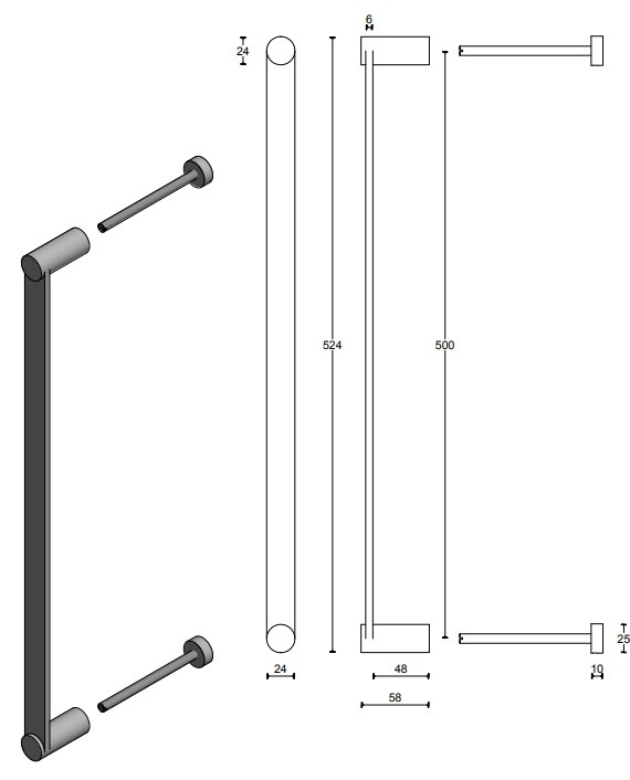 Deurgreep TENSE BB501 PS 500 mm brons - Afbeelding 2