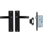 ODShop deurkruk vierkant met kortschild blind en slot aluminium zwart