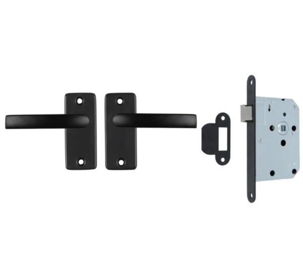 ODShop deurkruk vierkant met patentrozet en slot aluminium zwart