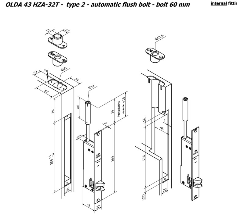 Olda automatische kantschuif type 43 doornmaat 32mm voor stalen/aluminium deuren type 2 staal verzinkt - Afbeelding 2