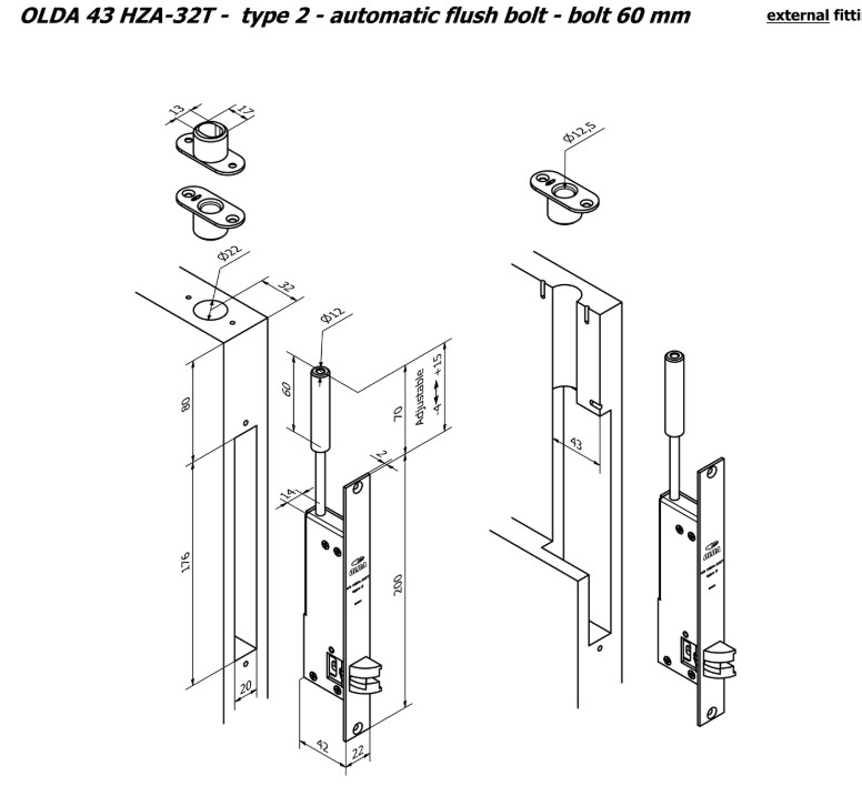 Olda automatische kantschuif type 43 doornmaat 32mm voor stalen/aluminium deuren type 2 staal verzinkt - Afbeelding 3