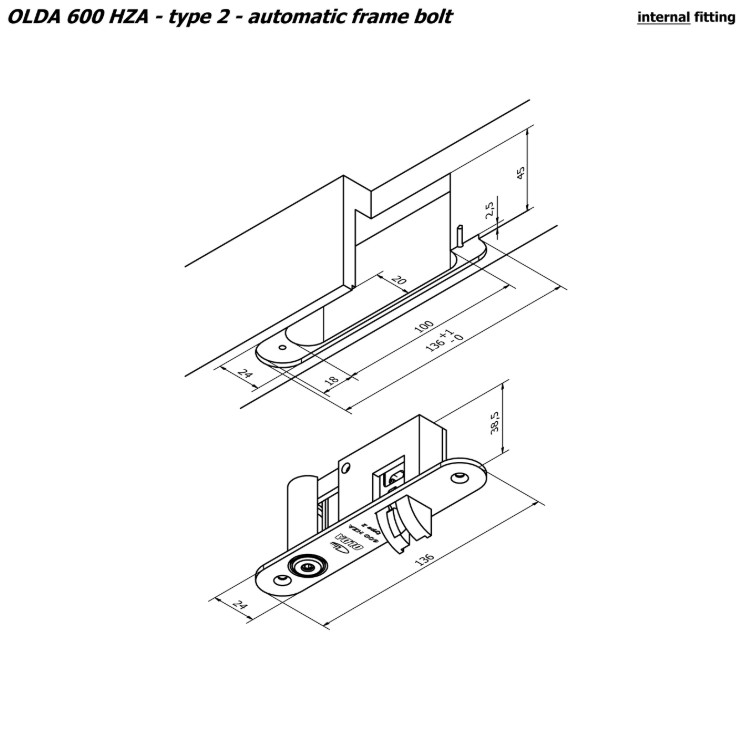 Olda automatische kantschuif type 600 deurkozijn model voor stalen of aluminium kozijnen type 2 staal verzinkt - Afbeelding 2