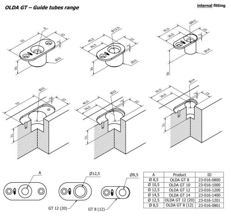 Olda schootgeleider type GT12 schoot Ø12mm tbv stalen/aluminium/houten deuren zamak verzinkt - Afbeelding 3