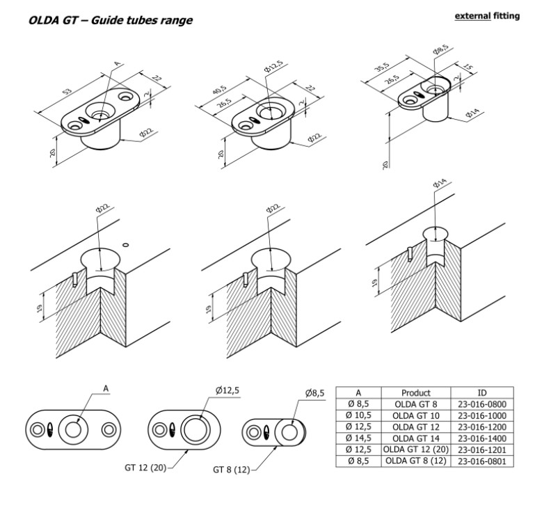 Olda schootgeleider type GT12 schoot Ø12mm tbv stalen/aluminium/houten deuren zamak verzinkt - Afbeelding 2