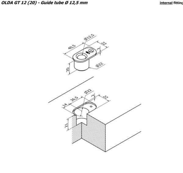 Olda schootgeleider type GT14 schoot Ø14mm tbv stalen/aluminium/houten deuren zamak verzinkt - Afbeelding 2