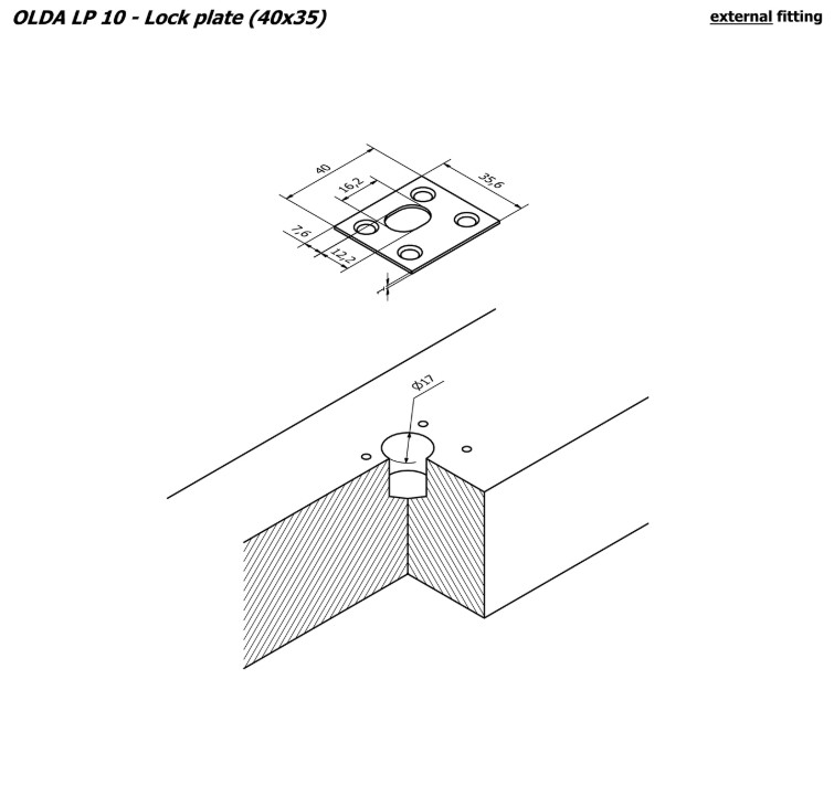 Olda sluitplaat type LP10 tbv schoot Ø10/12 mm voor houten deuren staal verzinkt - Afbeelding 2