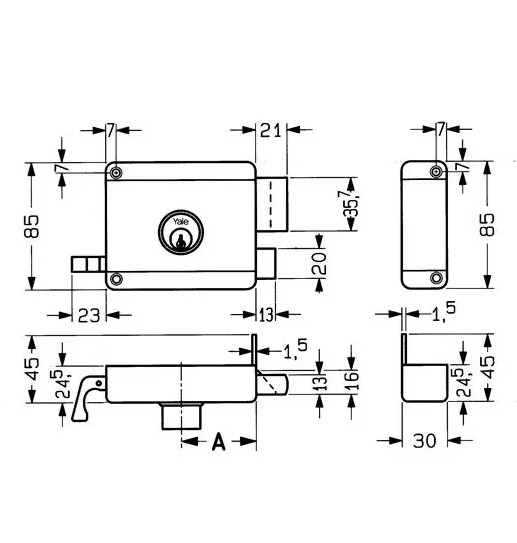 Yale oplegslot 635-50 mm DIN rechts naar binnen draaiend vaste buitencilinder - Afbeelding 2