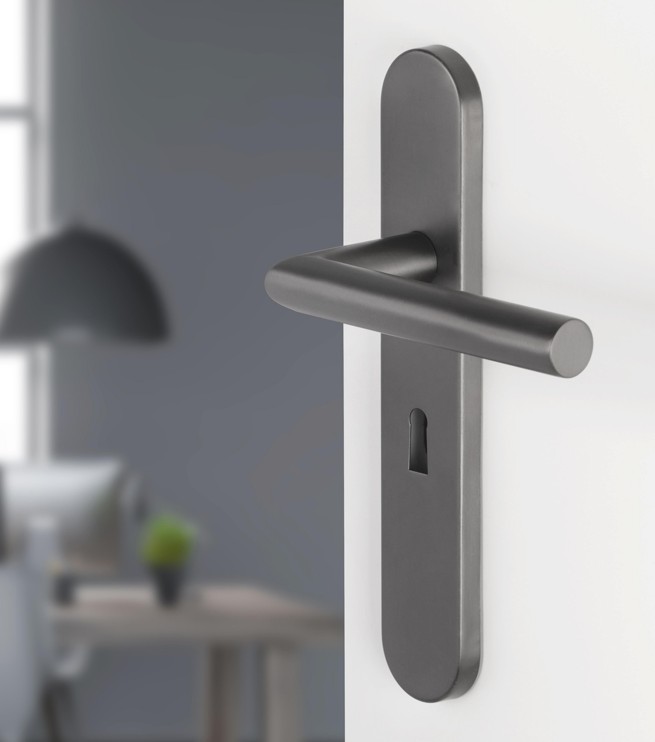 Differnz deurklink Amsterdam op ovaal schild SL56 gunmetal - Afbeelding 4