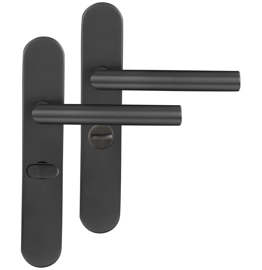 Differnz deurklink Amsterdam op ovaal schild WC638 gunmetal