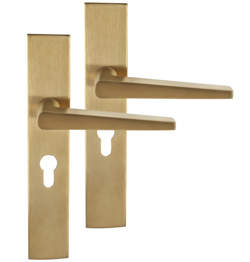 Differnz deurklink Rotterdam op rechthoekig schild PC55 goud