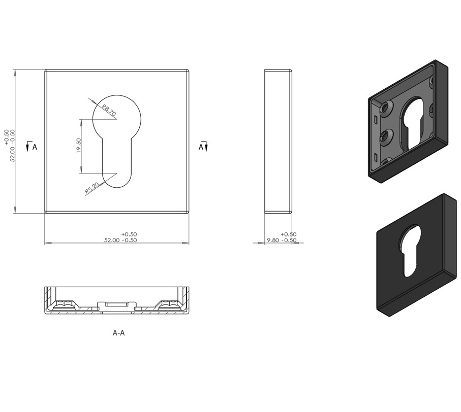 Differnz set van 2 cilinderplaatjes vierkant gunmetal - Afbeelding 2