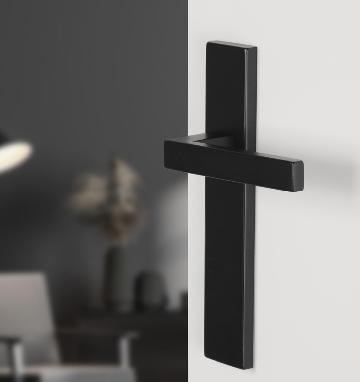 Differnz deurklink Tilburg op rechthoekig schild blind mat zwart - Afbeelding 4