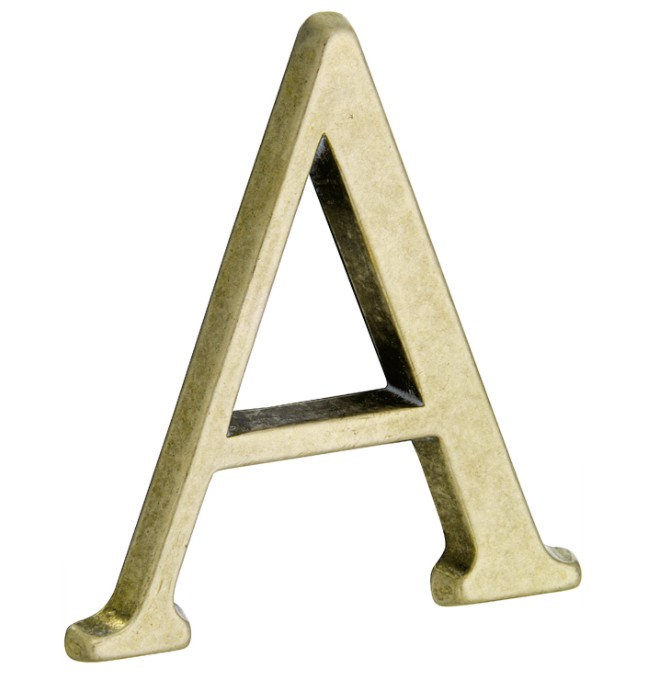 Huisletter A Roman 50 mm messing antiek