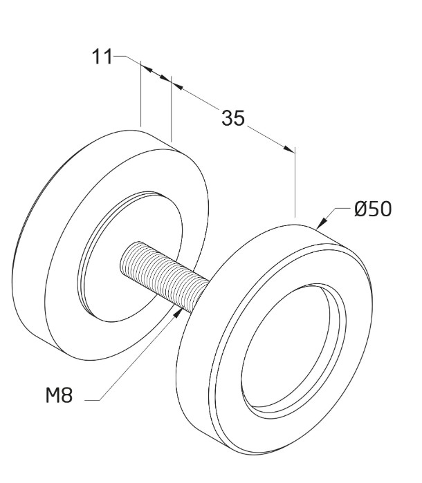 Schuifdeurgreep Ø50 mm staal zwart - Afbeelding 2