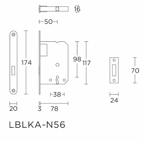 FORMANI kastdeurslot BASICS LBLKAN56 afgerond met rvs voorplaat - Afbeelding 2