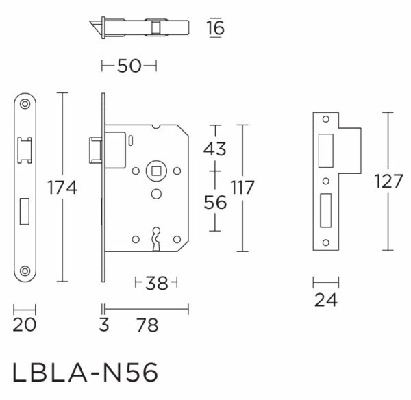 FORMANI klavier dag en nachtslot SL56 BASICS LBLAN56 afgerond met rvs voorplaat - Afbeelding 2