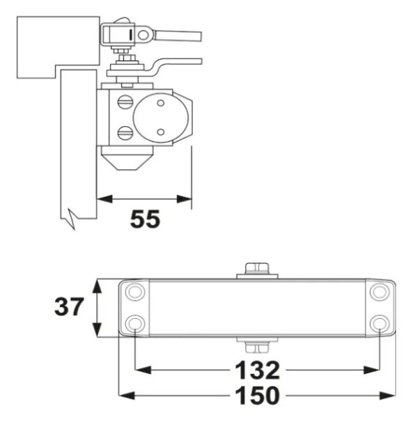 AXA deurdranger met glijarm en afdekplaat Max. 950mm - 60kg grijs