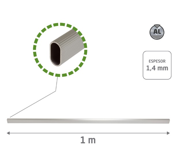 Garderobestang 1 meter met dragers ovaal geribbeld wit - Afbeelding 4