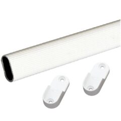 Garderobestang 1.5 meter met dragers ovaal geribbeld wit