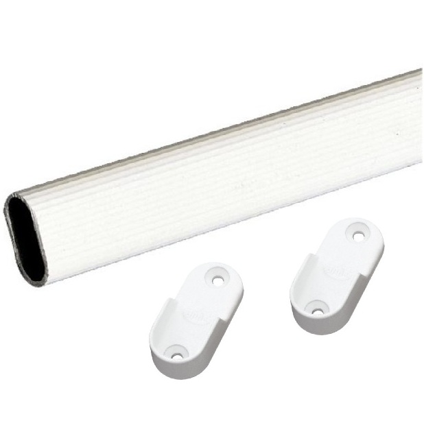Garderobestang 1.5 meter met dragers ovaal geribbeld wit