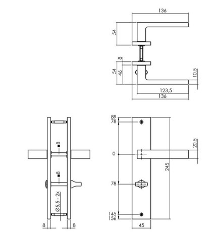 Intersteel deurklink Hera op langschild WC78/8 mat zwart - Afbeelding 2