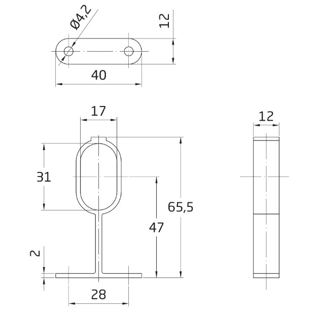 Middenbeugel voor garderobestang met dragers ovaal geribbeld wit - Afbeelding 2