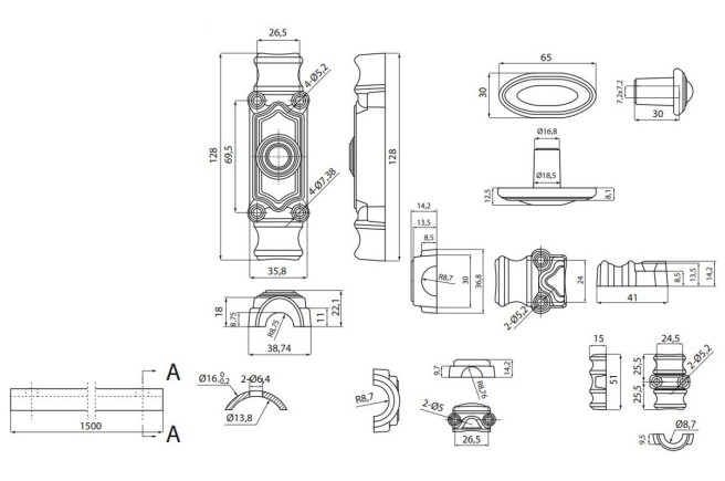 Siso raamespagnolet Retro voor lichte toepassingen zamak zwart inclusief stangen - Afbeelding 2