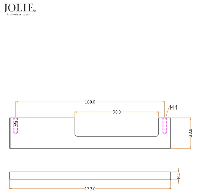 Meubelgreep Jolie A-Symm 160 mm antiek brons - Afbeelding 2