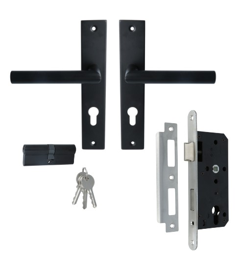 ODShop poortdeur set met beslag, slot PC72 en cilinder 4040 zwart