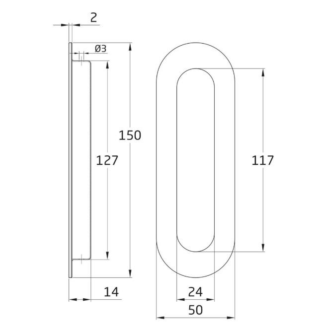 Inbouw schuifdeurkom ovaal 150x50 mm mat zwart - Afbeelding 2
