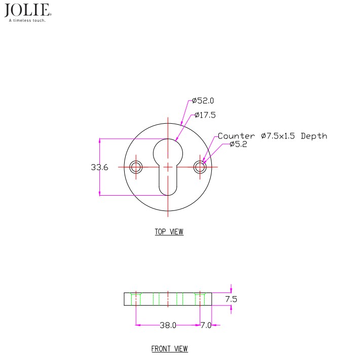 Cilinderplaatje Jolie rond 52 mm antiek goud - Afbeelding 2