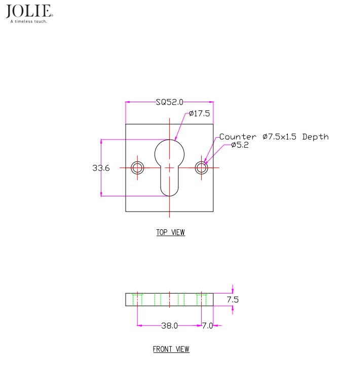 Cilinderplaatje Jolie vierkant 52 mm antiek goud - Afbeelding 2