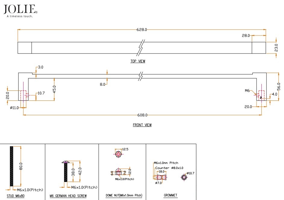 Greep Jolie Anvil 608 mm antiek brons - Afbeelding 2